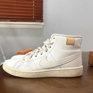 Nike White Leather Mid-Top Sneakers with Tan Heel Patch